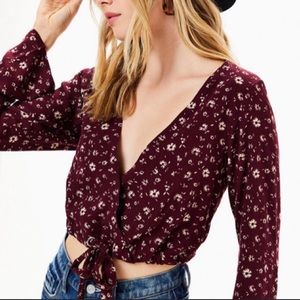 NEW NWT Pacsun LA Hearts Maroon Floral Long Sleeve Crop Top Wrap Tie Front Small